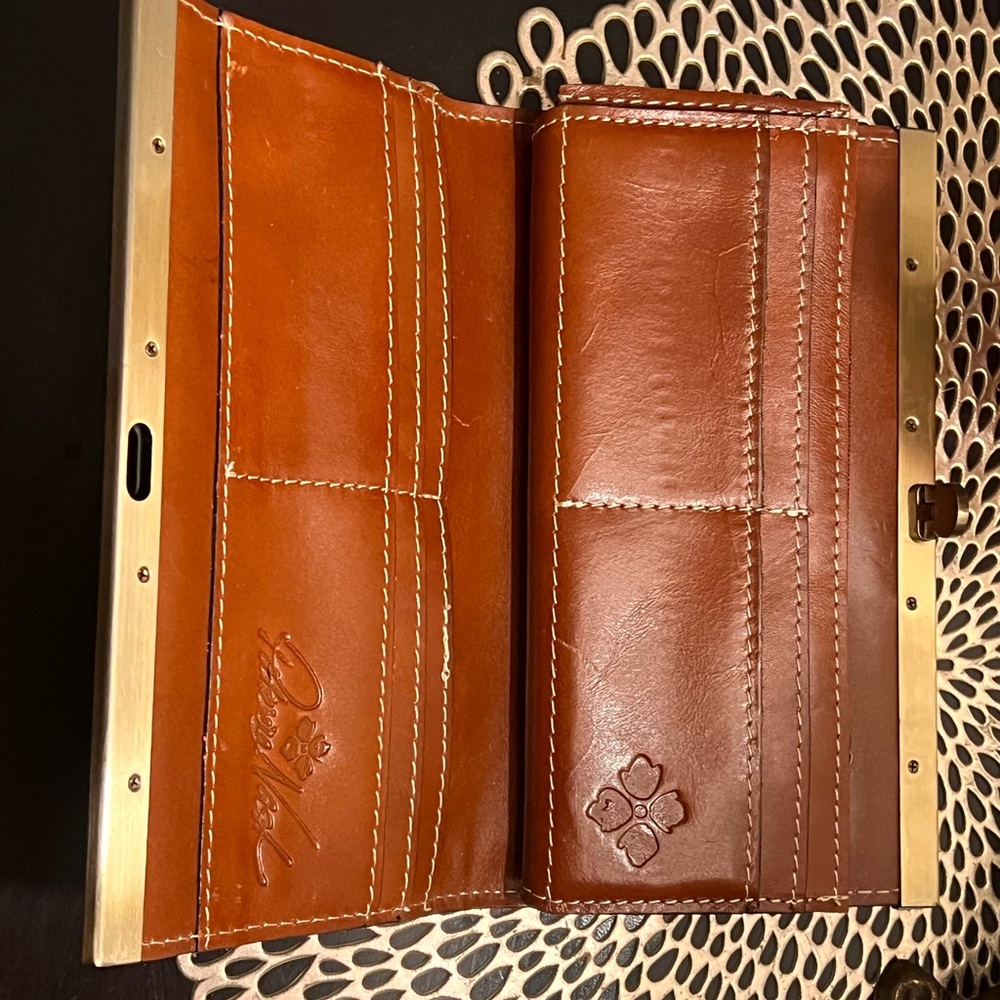Brown Leather Wallet with Metal Trim